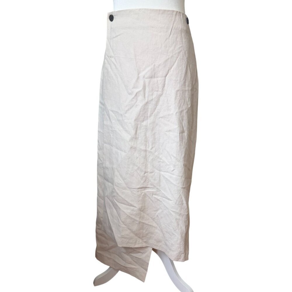 Womens Shirin Guild Lagenlook Asymmetrical Layered Linen Maxi Skirt Natural L